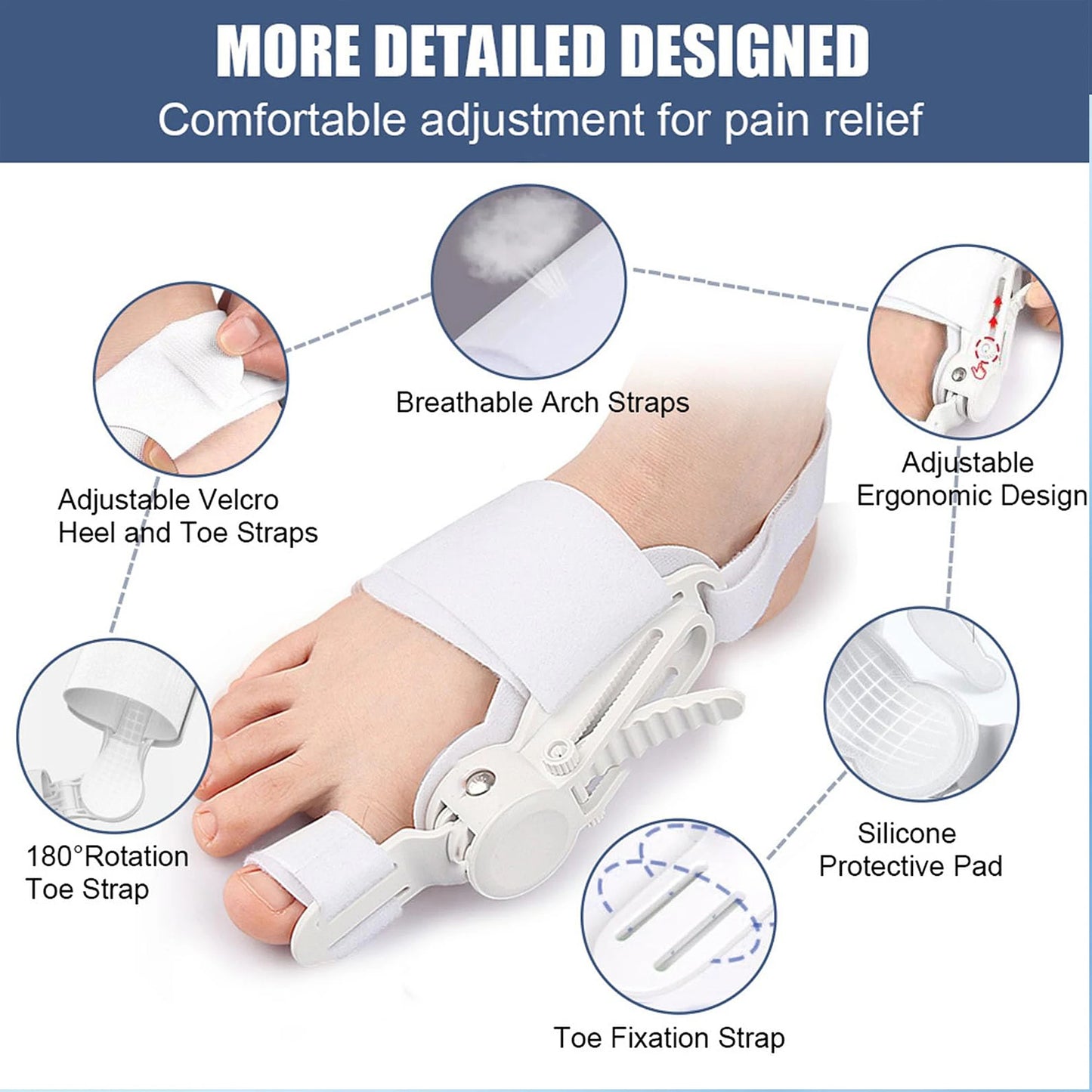 Adjustable Toe Corrector Unisex Bunion Foot Hallux Valgus Braces Rotatable Toe Separator Straightener for Left and Right Foot