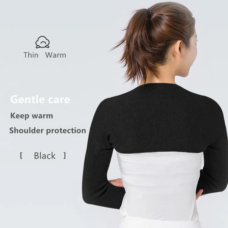 Wool Blend Double Shoulder Warmer Elastic Back Shoulder Support Brace Wrap with Long / Short Sleeves for Arthritis Pain Relief