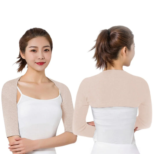 Wool Blend Double Shoulder Warmer Elastic Back Shoulder Support Brace Wrap with Long / Short Sleeves for Arthritis Pain Relief