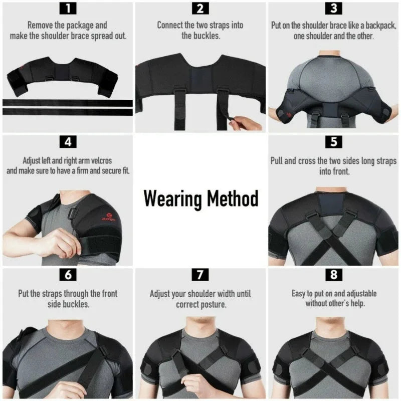 Adjustable Double Shoulder Brace Sports Shoulder Support Belt Back Pain Relief Double Bandage Cross Compression Shoulder Strap
