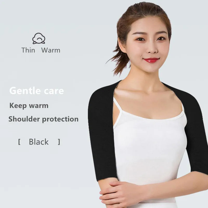 Wool Blend Double Shoulder Warmer Elastic Back Shoulder Support Brace Wrap with Long / Short Sleeves for Arthritis Pain Relief