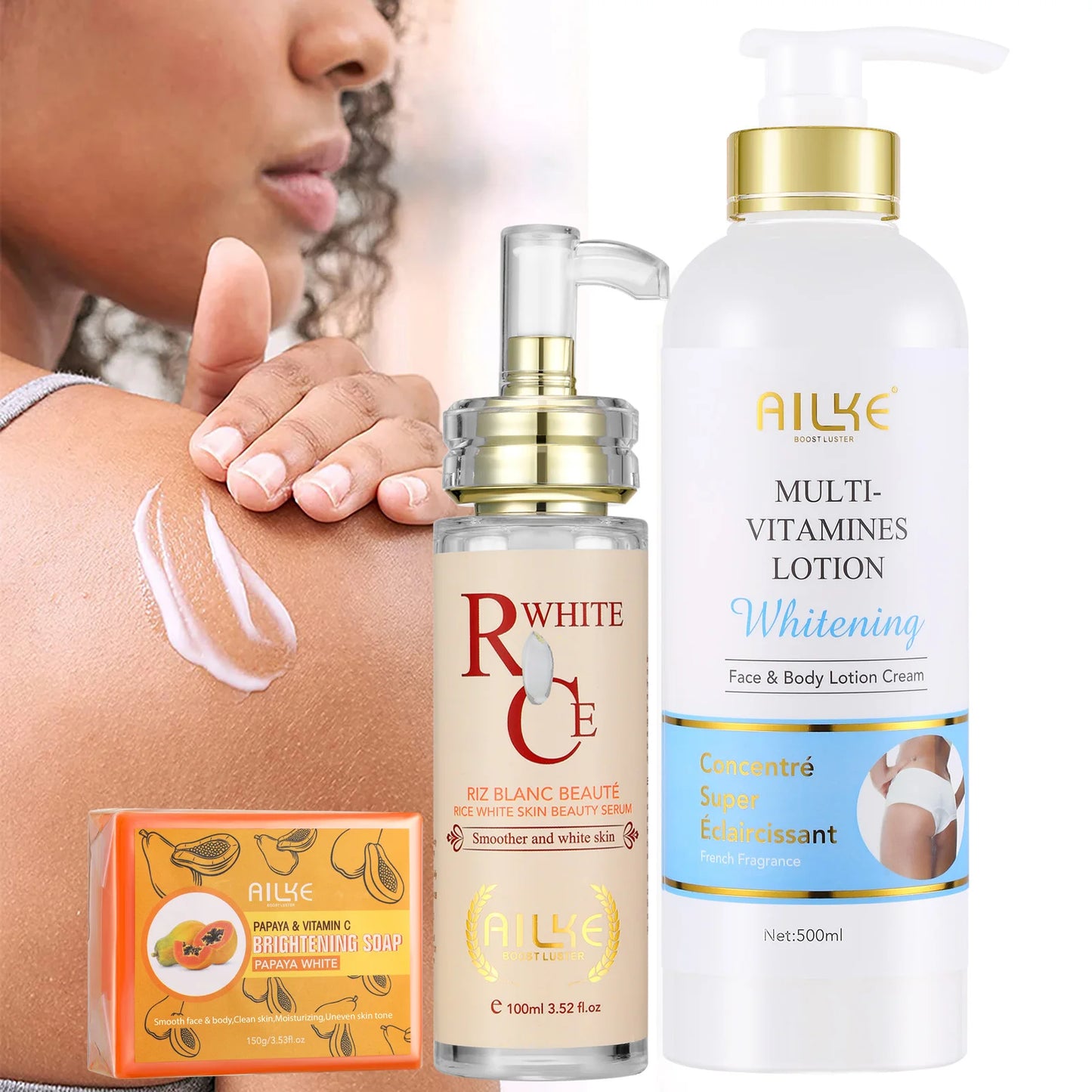AILKE Multi Vitamin Brightening Body Lotion, Clean Skin With Vitamins A,E,B3,B5, Increase Radiance, Smooth, Moisturizer Cream